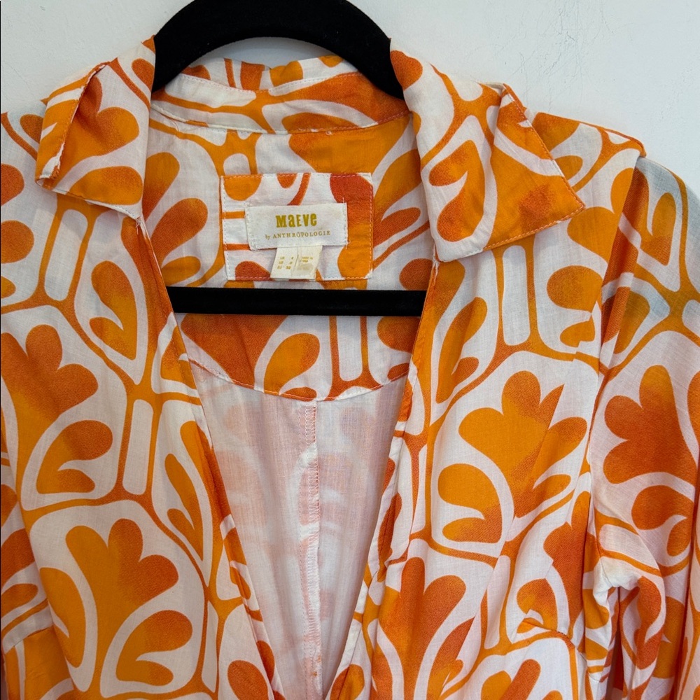Anthropologie Orange and Cream Floral-Print Long Sleeve Maxi Dress - Picture 4 of 13
